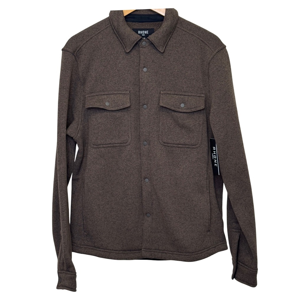 Rhone Men Fleece Shacket S Brown Cafe Noir Snap Front High Pile Utility Gorpcore